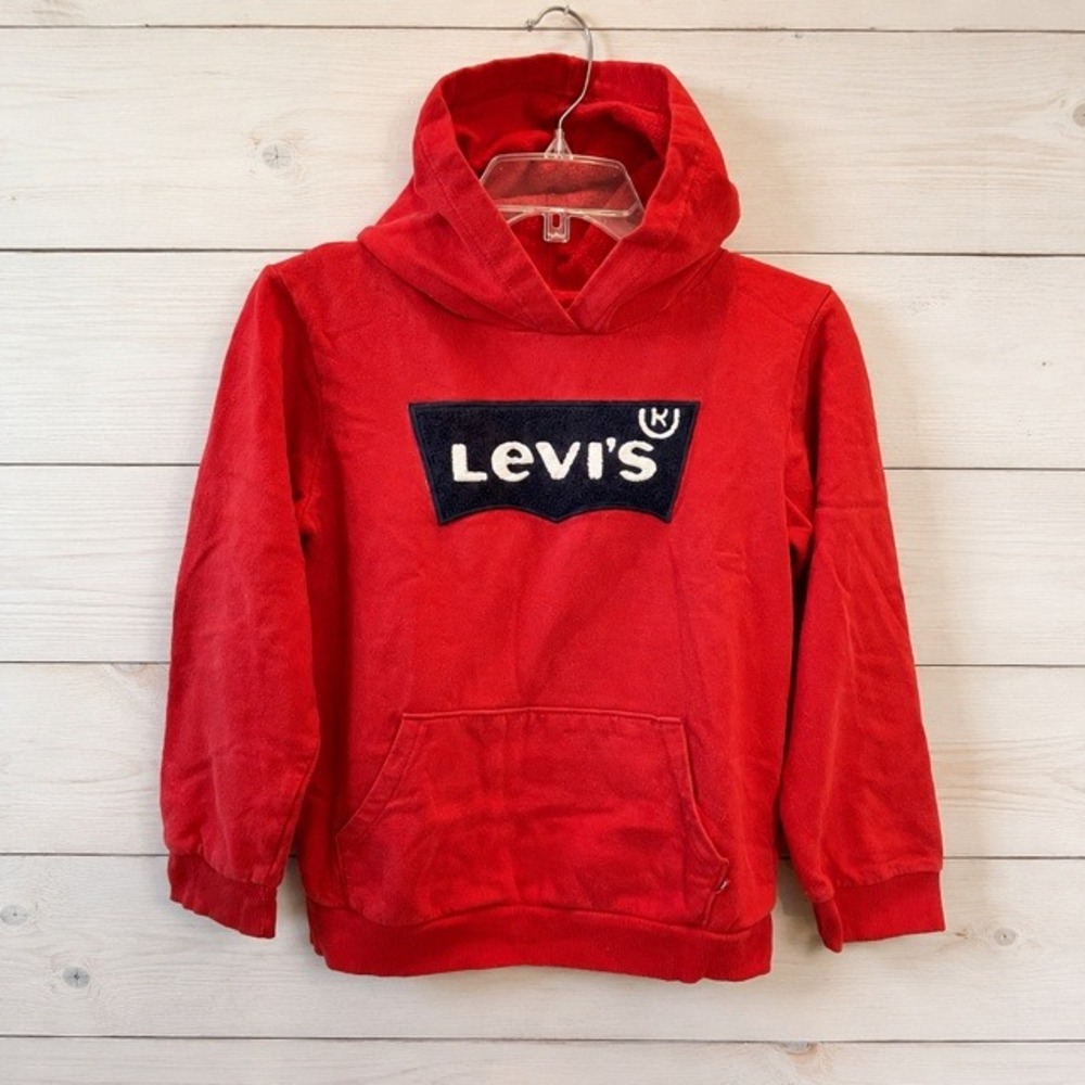 Levi's Youth Large Red Pullover Hoodie Chenille Logo Kids Size L